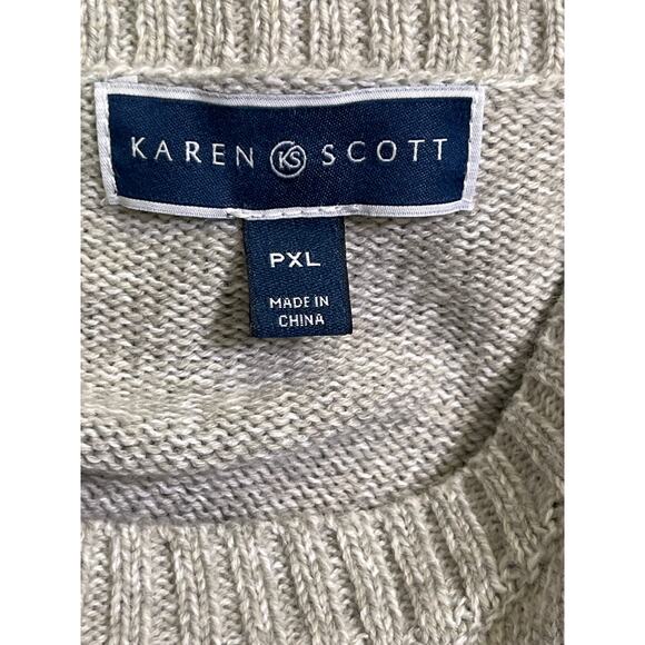 Karen Scott Plus PXL Polar Bear Christmas Sweater Glitter Santa Hat Gray - Picture 3 of 8